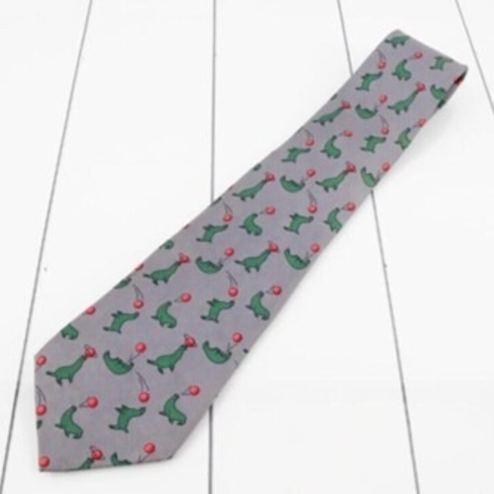 Hermes Sea Lion Design Tie Pure Silk